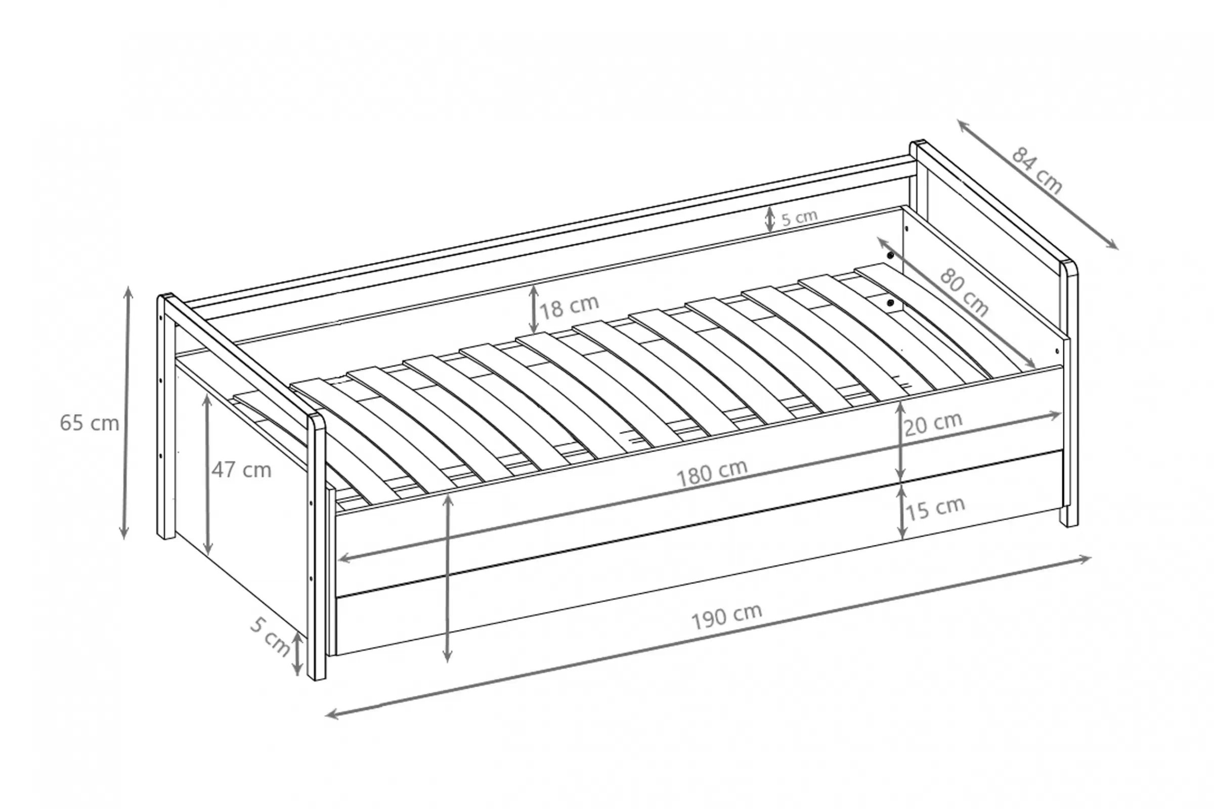 Detská posteľ Silia 80x180 cm so zásuvkou - alpská biela / dub Posteľ dzieciece Silia 80x180 cm z szuflada - Biela alpejska / Dub