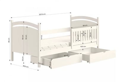 Dětská postel Amely s tabulí na fixy 80x200 cm - bílá postel dzieciece z tablica suchoscieralna Amely - Rozměry