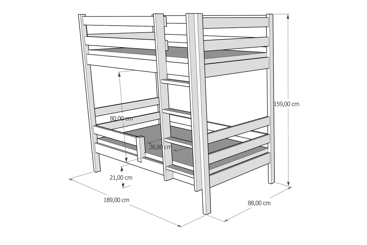 Patrová postel Ela II PP 002 postel Ela II patrová  - Rozměry 180/80