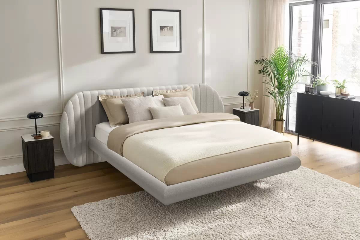 Manželská posteľ Galin 180x200 cm - béžová pletenina Leo 03 Posteľ Galin lewitujace / 180x200 / Leo 03