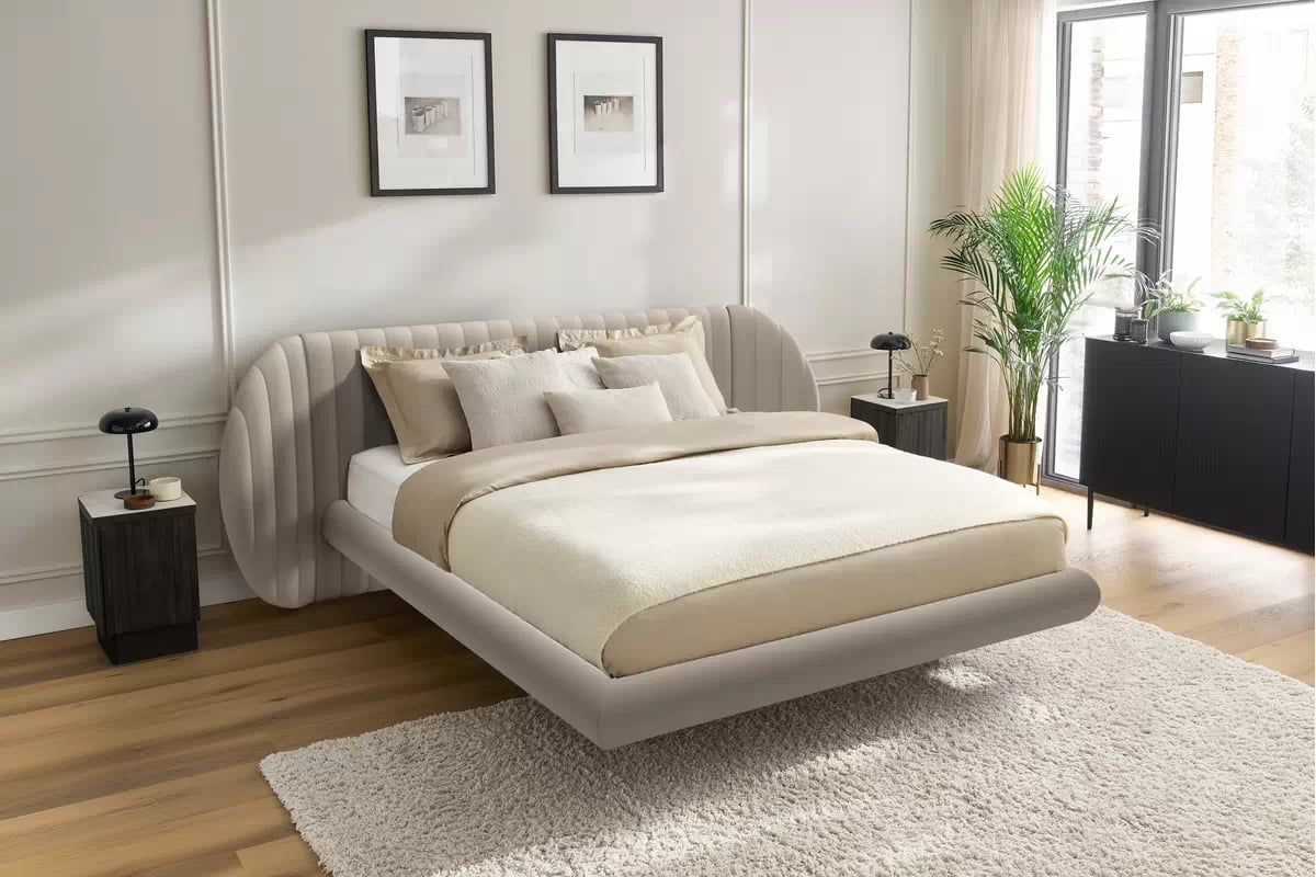 Manželská posteľ Galin 180x200 cm - béžový velúr Velutto 2 Posteľ Galin lewitujace / 180x200 / Velutto 2