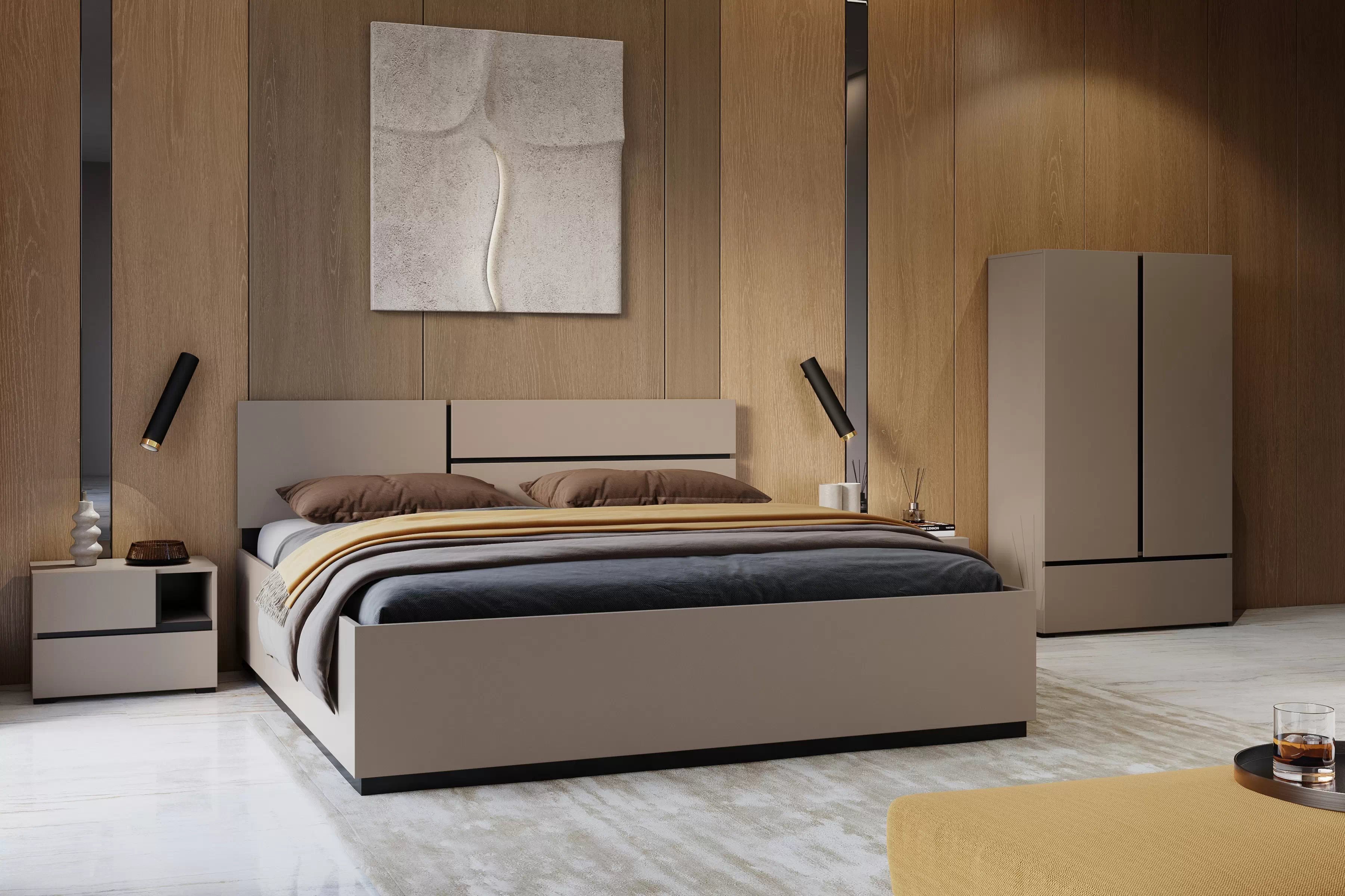 Manželská posteľ Cross - 180x200 cm - kašmírová / čierna Posteľ Gramon 180x200 - kašmír / Čierny