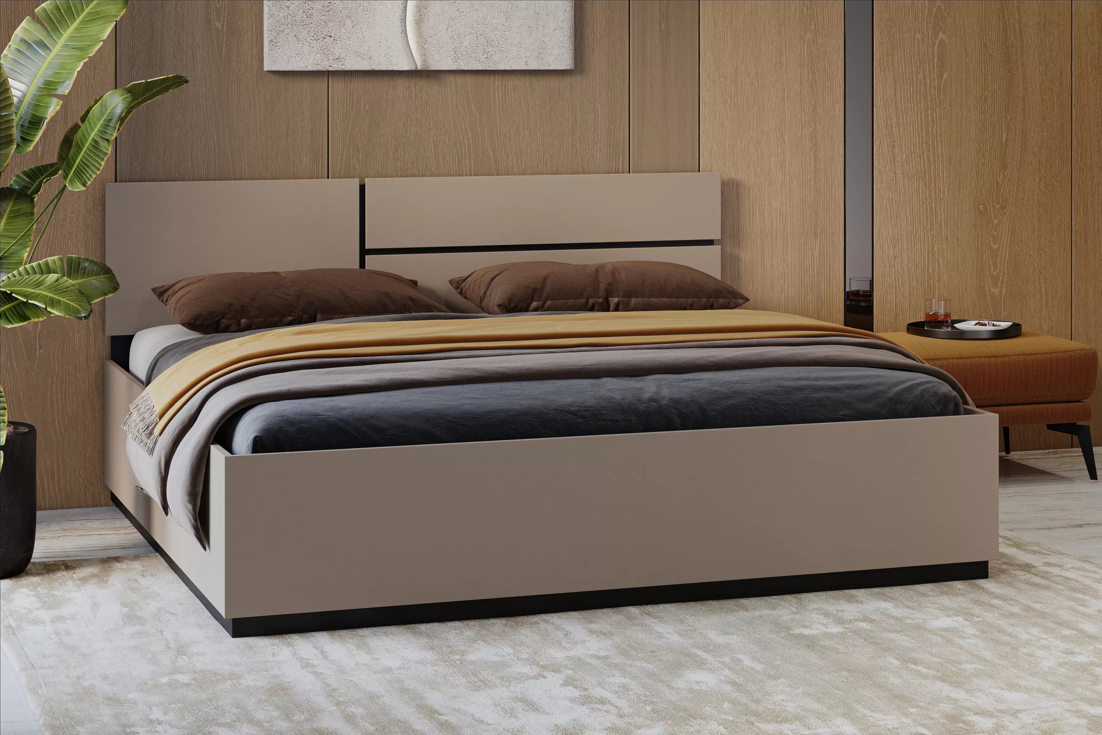 Postel s úložným prostorem Cross 180x200 cm – kašmírová / černá Postel Gramon 180x200 s úložným prostorem- kašmír / černá