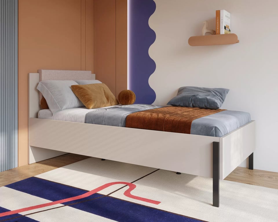 Jednolôžková posteľ Jukon 100x200 cm - kašmírová / čierne nožičky Posteľ Jukon 100 x 200 - kašmír / čierny nožičky