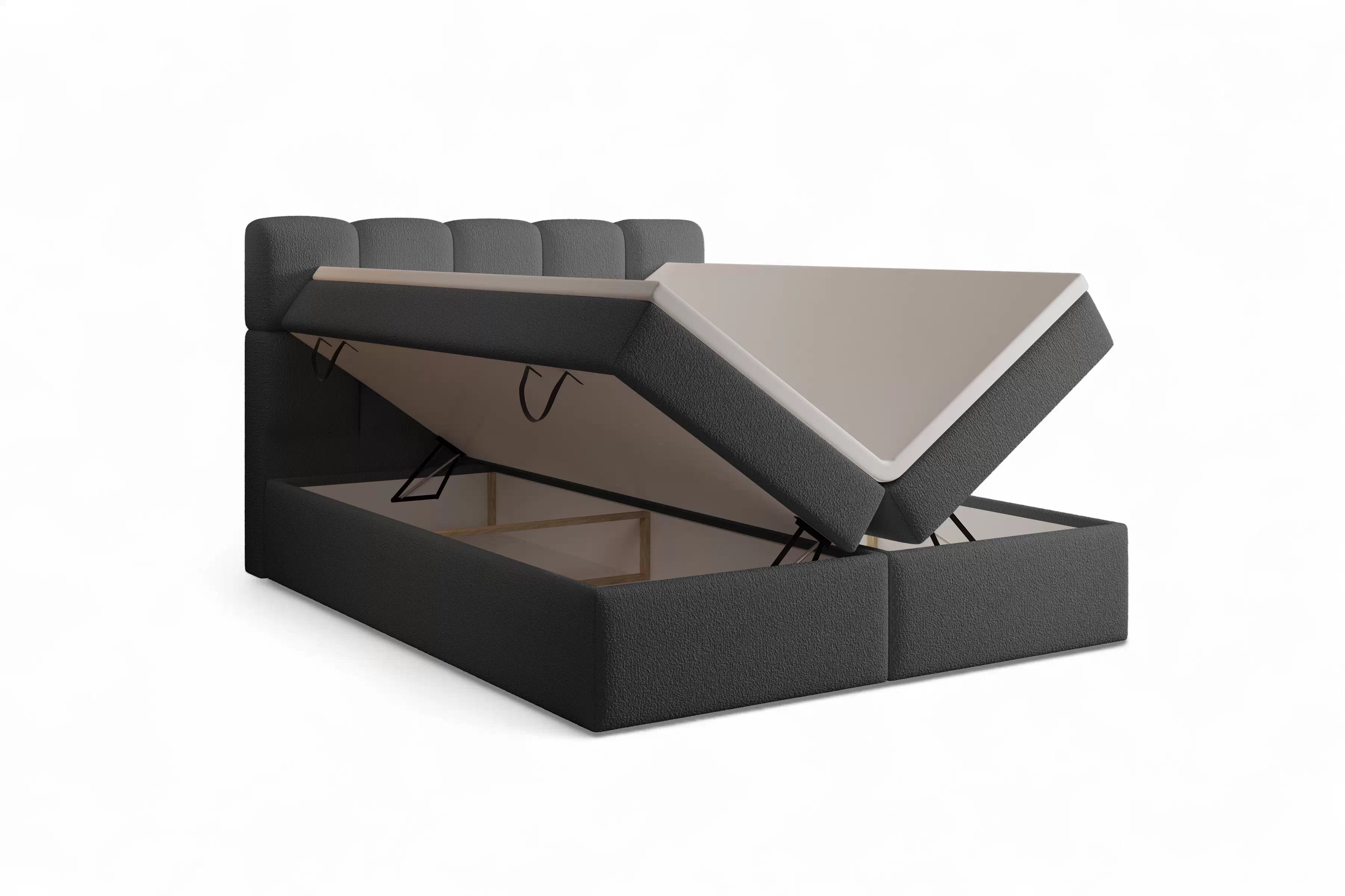 Kontinentálna posteľ Carello 160x200 s úložným priestorom - tmavosivá buklé Quelle 92 Boxspring posteľ Carello 160x200 s úložným priestorom - tmavý szaty bukla Quelle 92