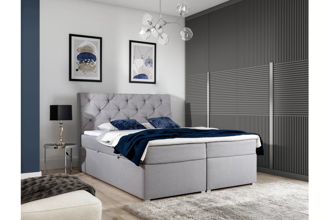 Kontinentálna posteľ Bralin 160x200 s úložným priestorom - sivá tkanina Malmo New 83 Boxspring posteľ Bralin 1600x200 s úložným priestorom - šedá plecionka Malmo New 83