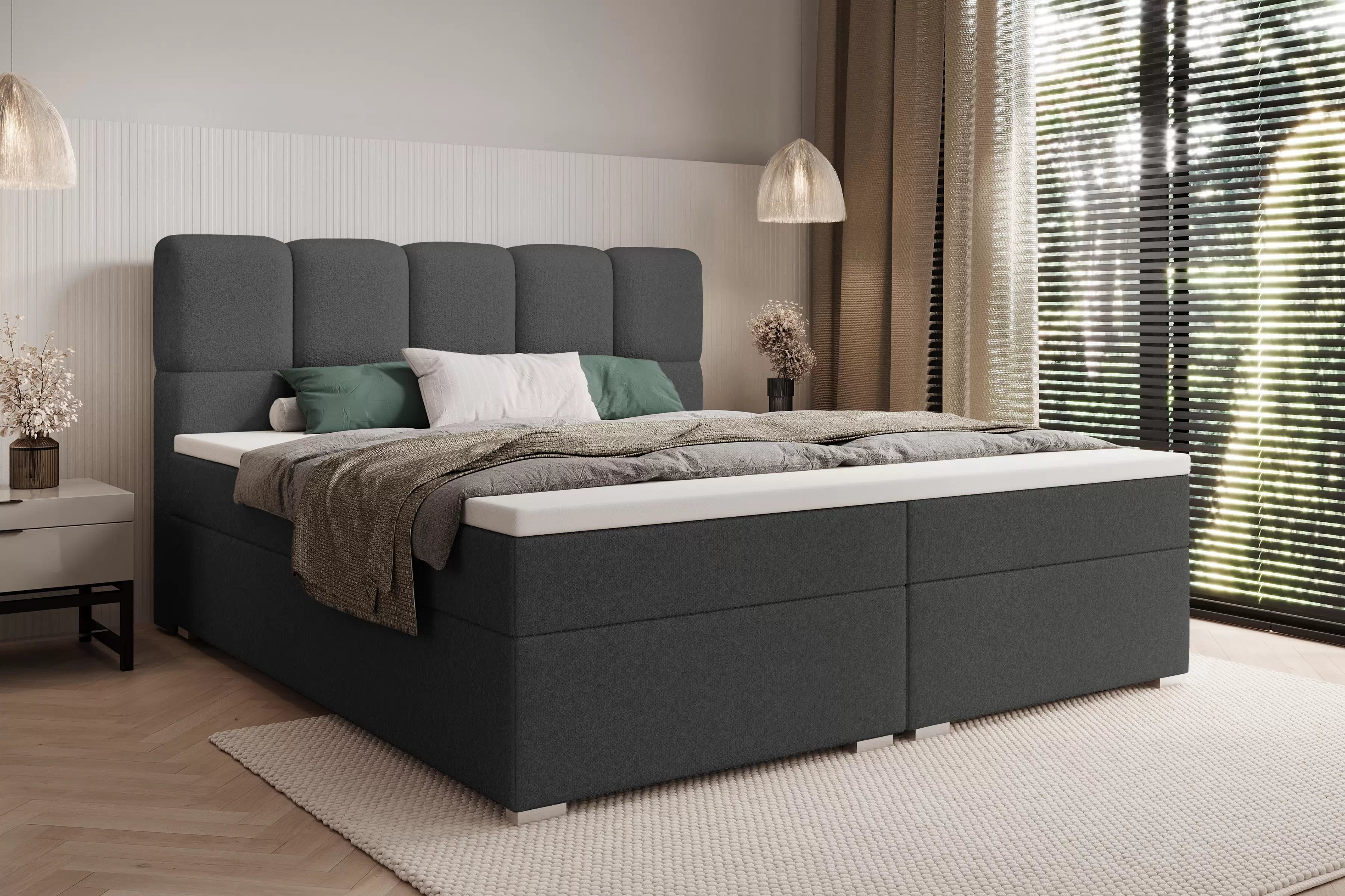 Kontinentálna posteľ Carello 160x200 s úložným priestorom - tmavosivá buklé Quelle 92 Boxspring posteľ Carello 160x200 s úložným priestorom - Tmavý šedý bukla Quelle 92