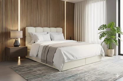 Kontinentálna posteľ Carello 160x200 s úložným priestorom - svetlobéžová buklé Quelle 02 Boxspring posteľ Carello 160x200 s úložným priestorom - svetlý Béžová bukla Quelle 02 