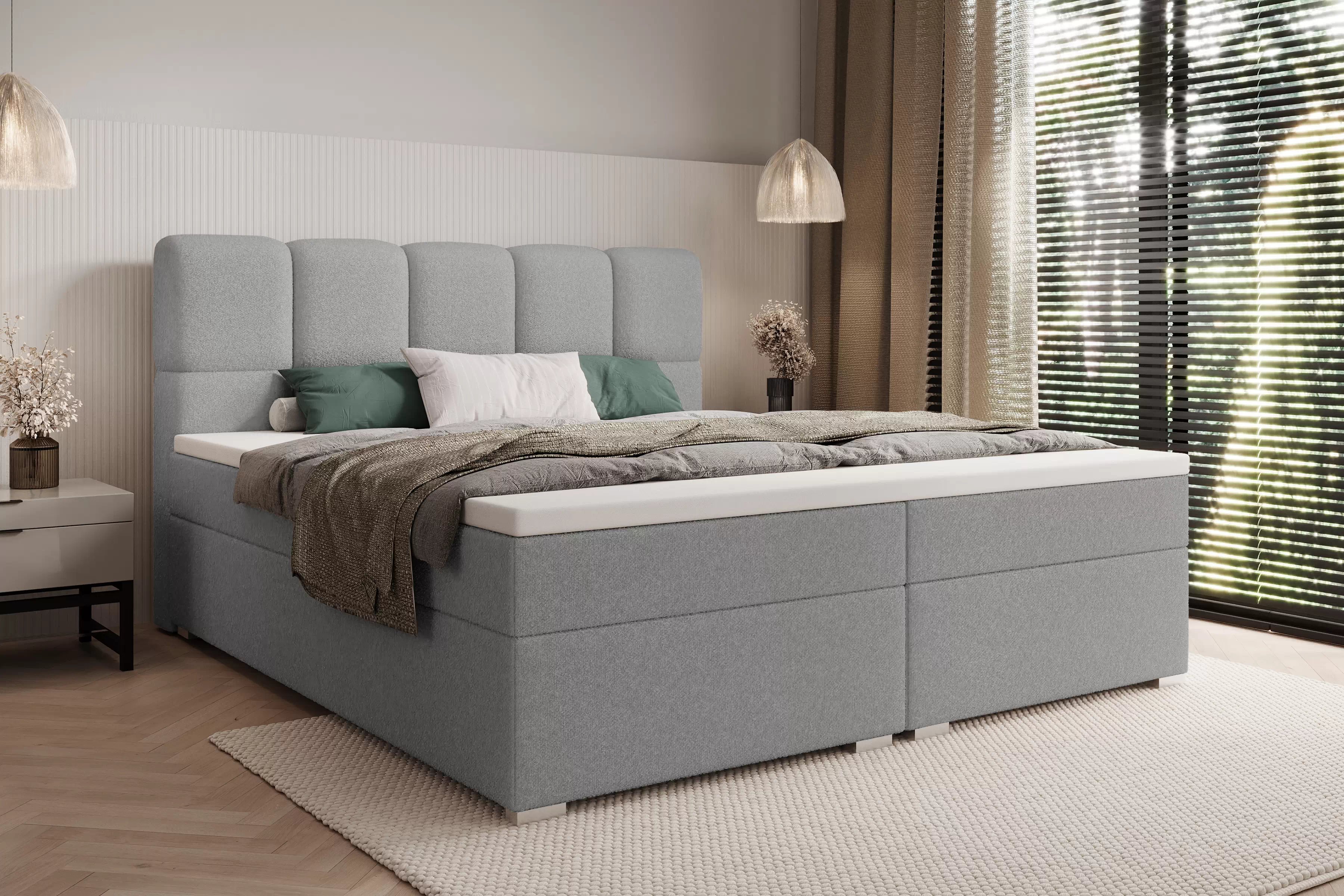 Kontinentálna posteľ Carello 160x200 s úložným priestorom - sivá buklé Quelle 83 Boxspring posteľ Carello 160x200 s úložným priestorom - šedá bukla Quelle 83 