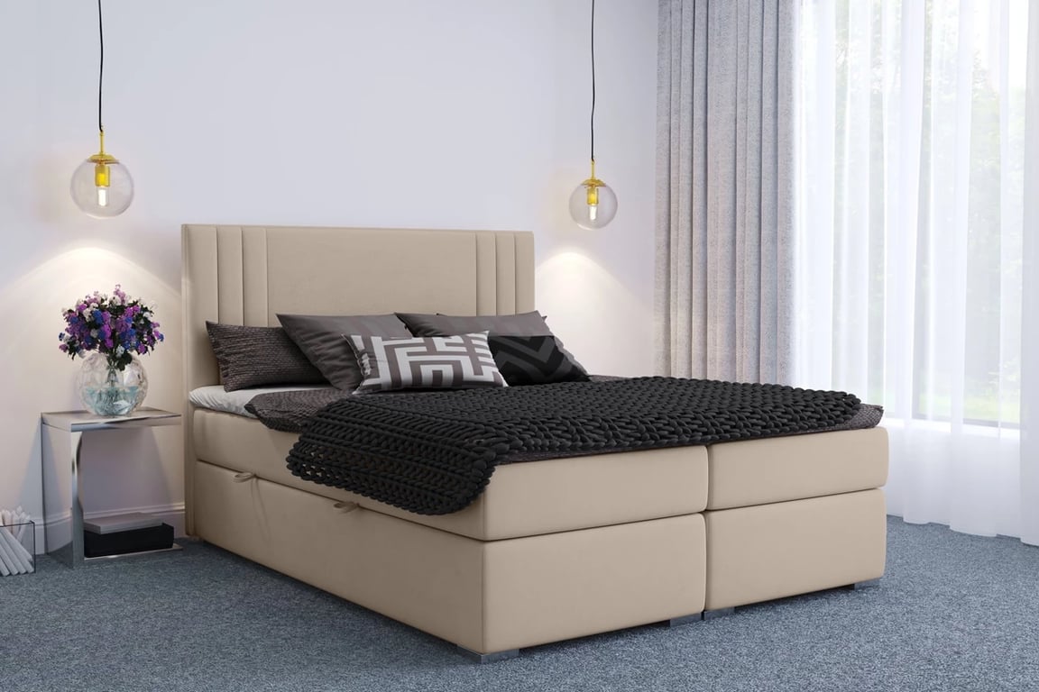 Boxspring postel Cyntia 140x200 cm béžová postel s dekorativním čelem