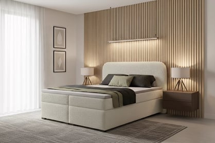 Kontinentální postel Eleris 160x200 s úložným prostorem - béžová bouclé Quelle 05 Postel boxspring Elaris 160x200 s úložním prostorem - béžová bukla Quelle 05