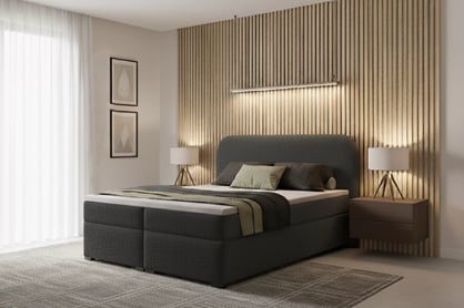 Kontinentální postel Eleris 160x200 s úložným prostorem - tmavě šedá bouclé Quelle 92 Postel boxspring Elaris 160x200 s úložním prostorem - tmavě šedá bukla Quelle 92