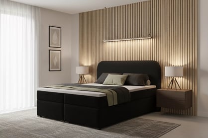 Kontinentálna posteľ Eleris 160x200 s úložným priestorom - čierna buklé Quelle 100 Boxspring posteľ Elaris 160x200 s úložným priestorom - Čierna bukla Quelle 100