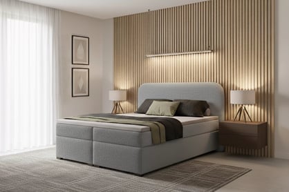 Kontinentální postel Eleris 160x200 s úložným prostorem - šedá bouclé Quelle 83 Postel boxspring Elaris 160x200 s úložním prostorem - šedá bukla Quelle 83