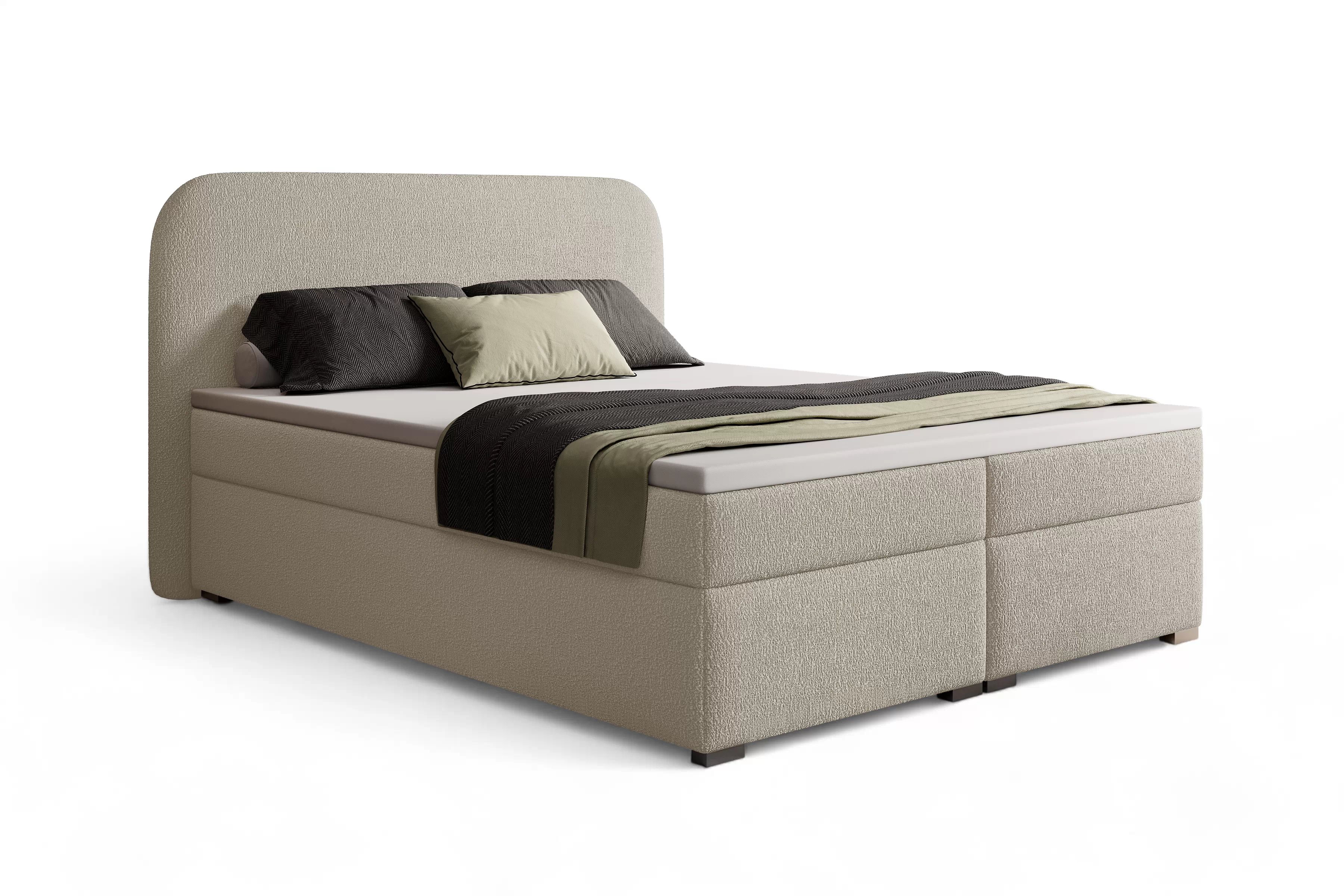 Kontinentální postel Eleris 180x200 s úložným prostorem - béžová bouclé Quelle 05 Postel boxspring Elaris 180x200 s úložním prostorem - béžová bukla Quelle 05