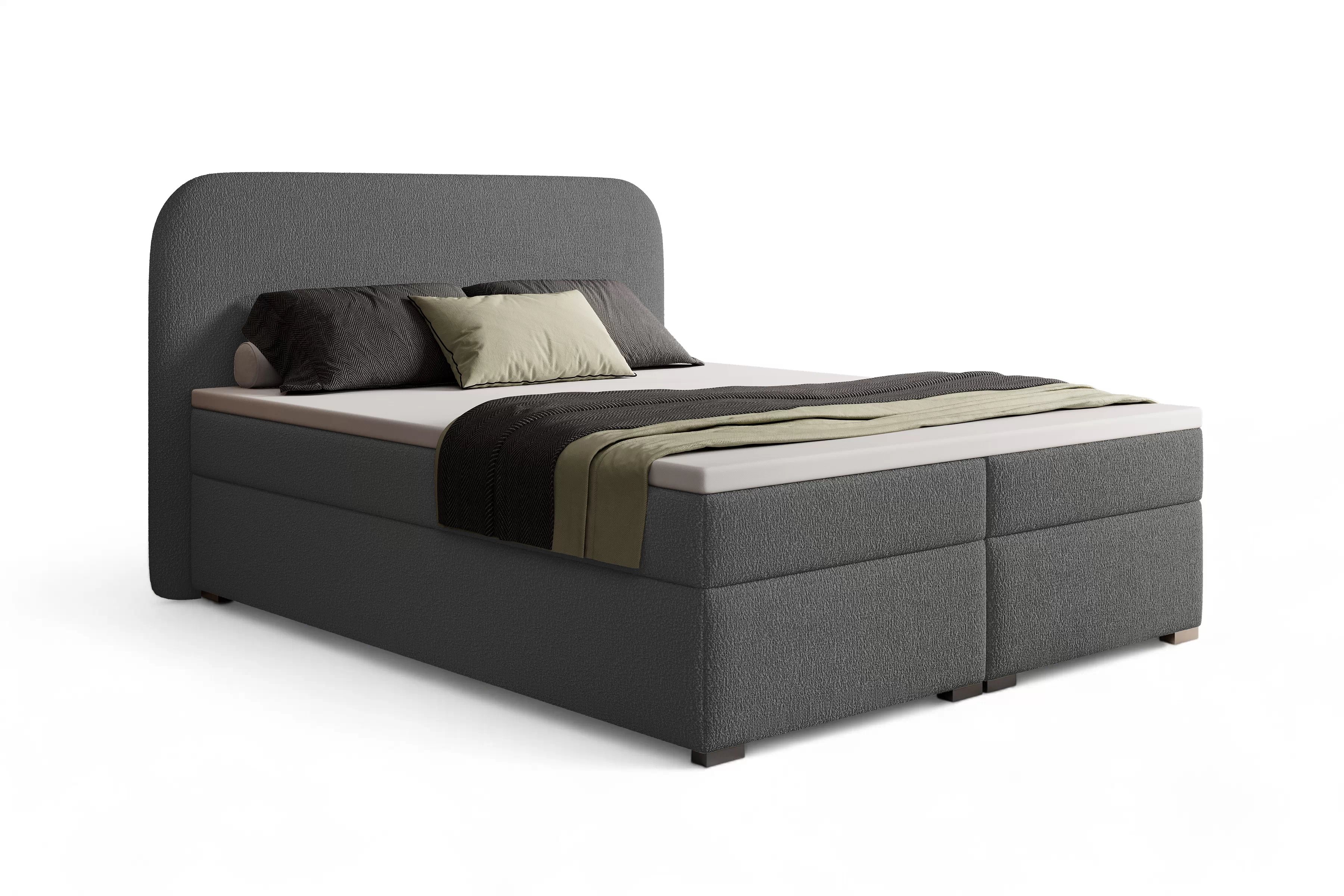 Kontinentálna posteľ Eleris 180x200 s úložným priestorom - tmavosivá buklé Quelle 92 Boxspring posteľ Elaris 180x200 s úložným priestorom - Tmavý šedý bukla Quelle 92