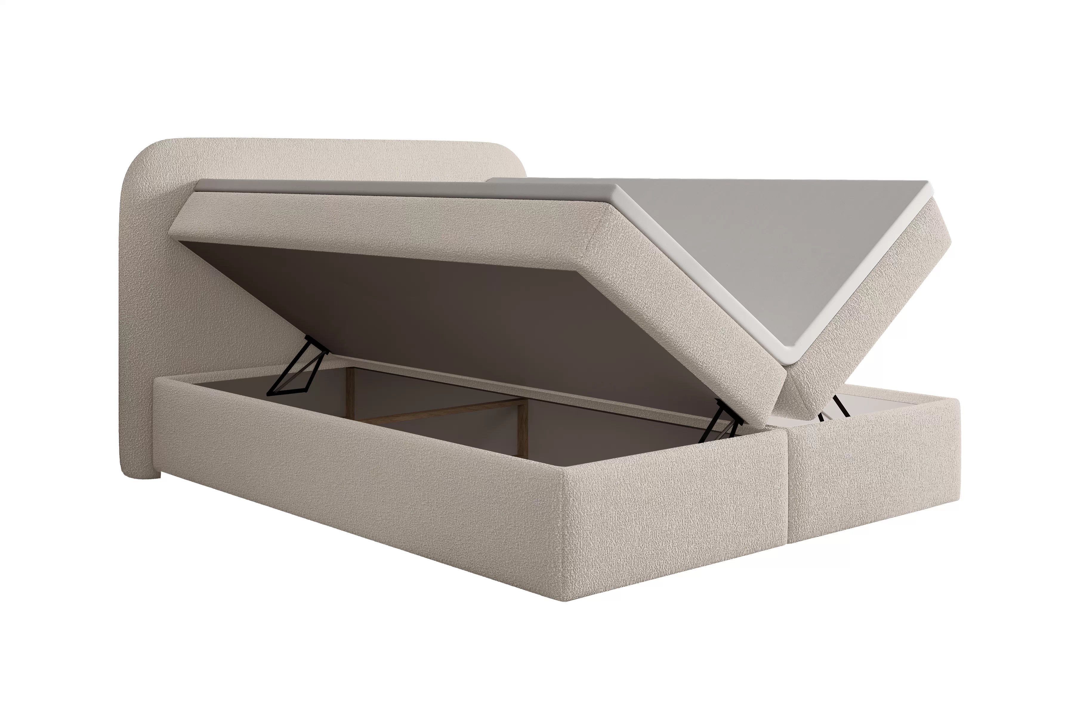 Kontinentálna posteľ Eleris 160x200 s úložným priestorom - béžová bouclé Quelle 03 Boxspring posteľ Eleris 160x200 s úložným priestorom - Béžová bukla Quelle 03