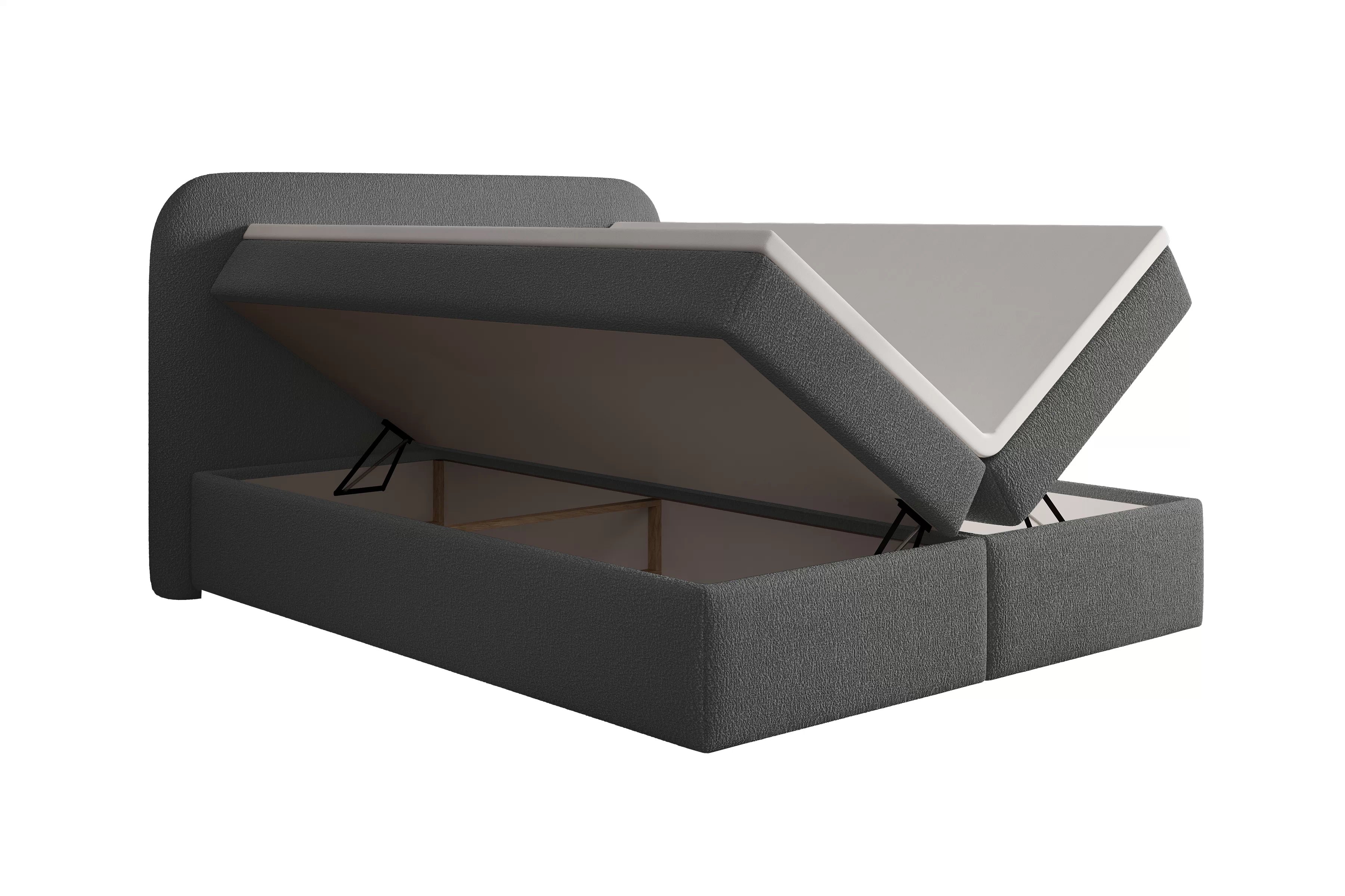 Boxspring posteľ Eleris 160x200 s úložným priestorom - tmavosivé buklé Quelle 92 Boxspring posteľ Eleris 160x200 s úložným priestorom - Tmavý šedý bukla Quelle 92