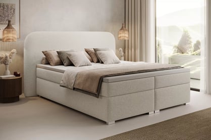 Kontinentálna posteľ Eleris 180x200 s úložným priestorom - svetlobéžová buklé Quelle 02 Boxspring posteľ Eleris 180x200 s úložným priestorom - svetlý Béžová bukla Quelle 02