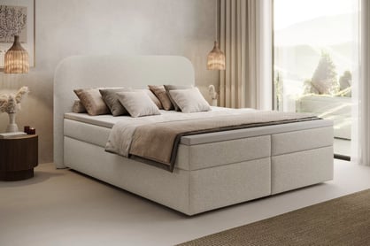 Boxspring posteľ Eleris 180x200 s úložným priestorom - svetlobéžové buklé Quelle 02 Boxspring posteľ Eleris 180x200 s úložným priestorom - svetlý Béžová bukla Quelle 02