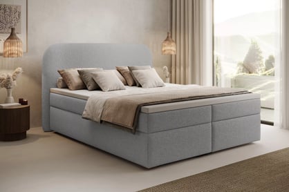 Boxspring posteľ Eleris 180x200 s úložným priestorom - sivé buklé Quelle 83 Boxspring posteľ Eleris 180x200 s úložným priestorom - šedá bukla Quelle 83 