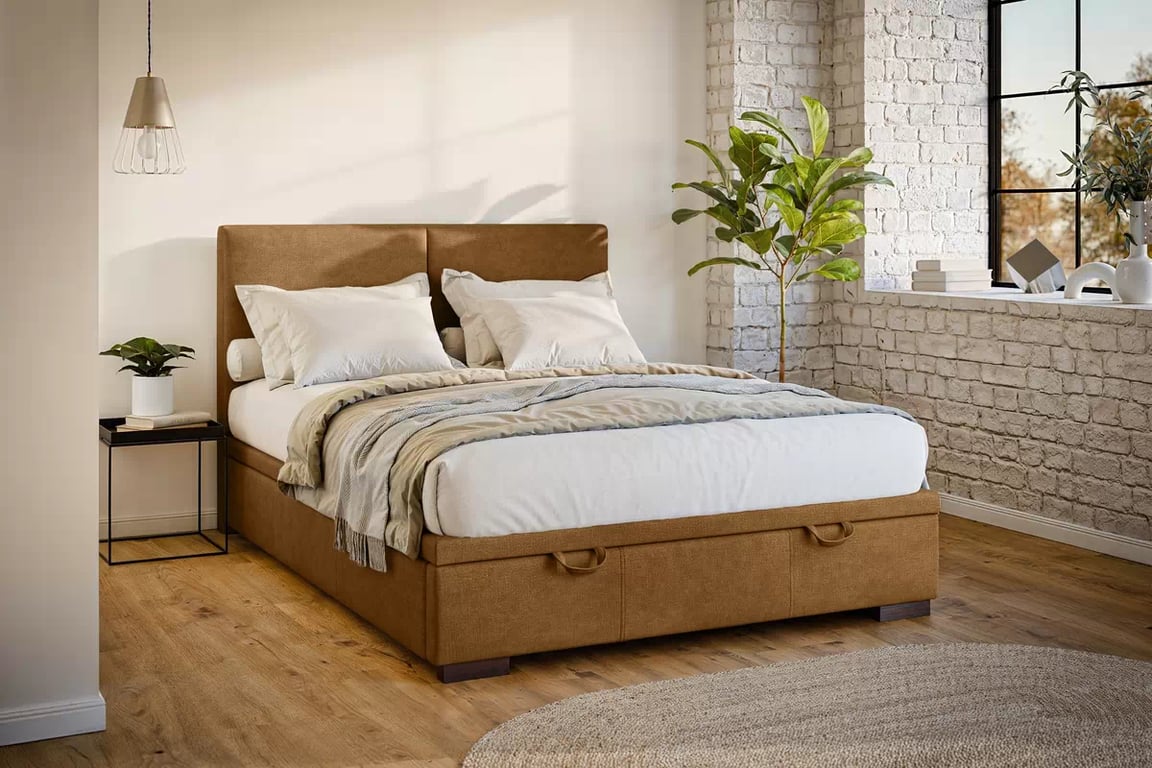 Čalouněná boxspring postel Lektis 140x200 s úložným prostorem - medově hnědá látka Maya 06 / nohy wenge Postel boxspring Lektis 140x200 s úložným prostorem- medová hnědá potahová látka snadno čistitelný Maya 06 / Nohy dřevěná wenge