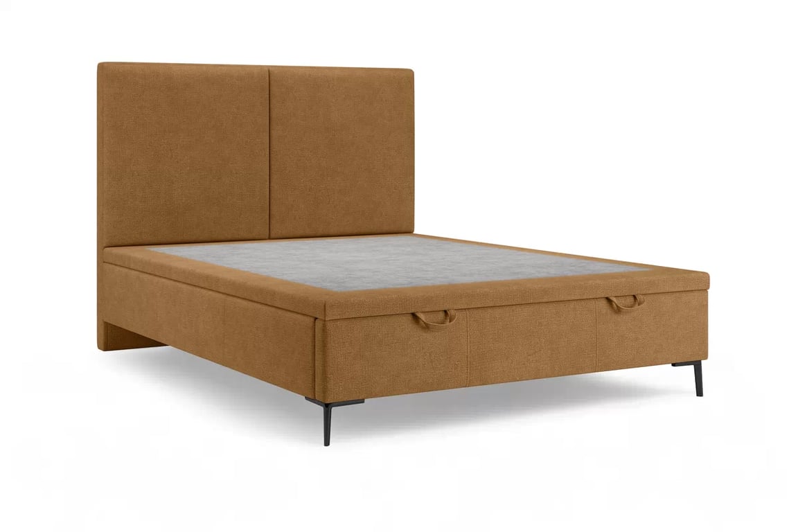 Čalouněná boxspring postel Lektis 140x200 s úložným prostorem - medově hnědá látka Maya 06 / černé kovové nohy Postel boxspring Lektis 140x200 s úložným prostorem- medová hnědá potahová látka snadno čistitelný Maya 06 / Nohy kovové černá