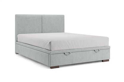 Čalouněná boxspring postel Lektis 140x200 s úložným prostorem - popelavá látka Maya 20 / nohy wenge