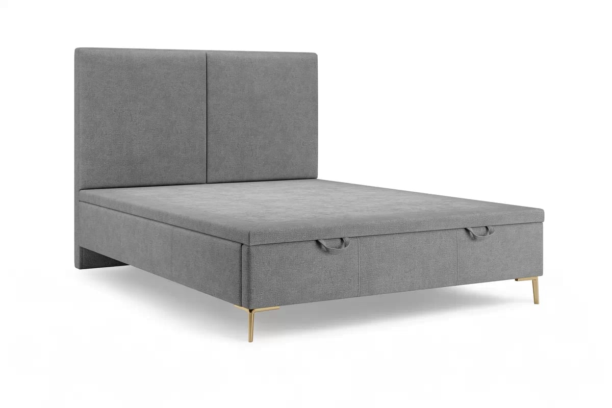 Boxspring posteľ Lektis 140x200 s vnútorným úložným priestorom – medovohnedá látka ľahkočistiaca Maya 06 / zlaté kovové nožičky Boxspring posteľ Lektis 140x200 S vnútorným úložným priestorom- šedá látka ľahkočistiaca Maya 18 / nožičky kovové zlote