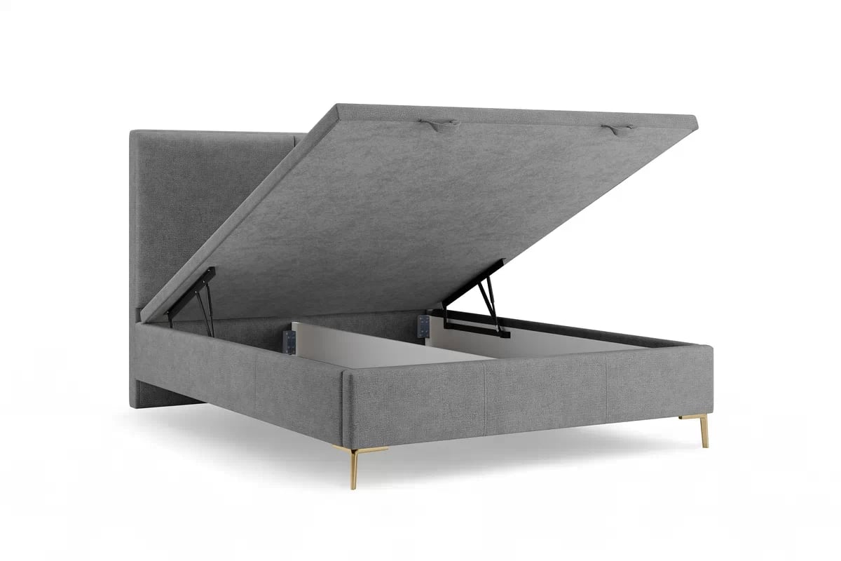 Boxspring posteľ Lektis 140x200 s vnútorným úložným priestorom – medovohnedá látka ľahkočistiaca Maya 06 / zlaté kovové nožičky Boxspring posteľ Lektis 140x200 S vnútorným úložným priestorom- šedá látka ľahkočistiaca Maya 18 / nožičky kovové zlote