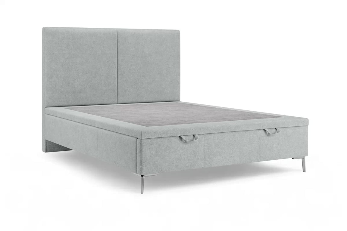 Čalouněná boxspring postel Lektis 160x200 s úložným prostorem - popelavá látka Maya 20 / stříbrné kovové nohy Postel boxspring Lektis 160x200 s úložným prostorem- popielata potahová látka snadno čistitelný Maya 20 / Nohy kovové srebrne 