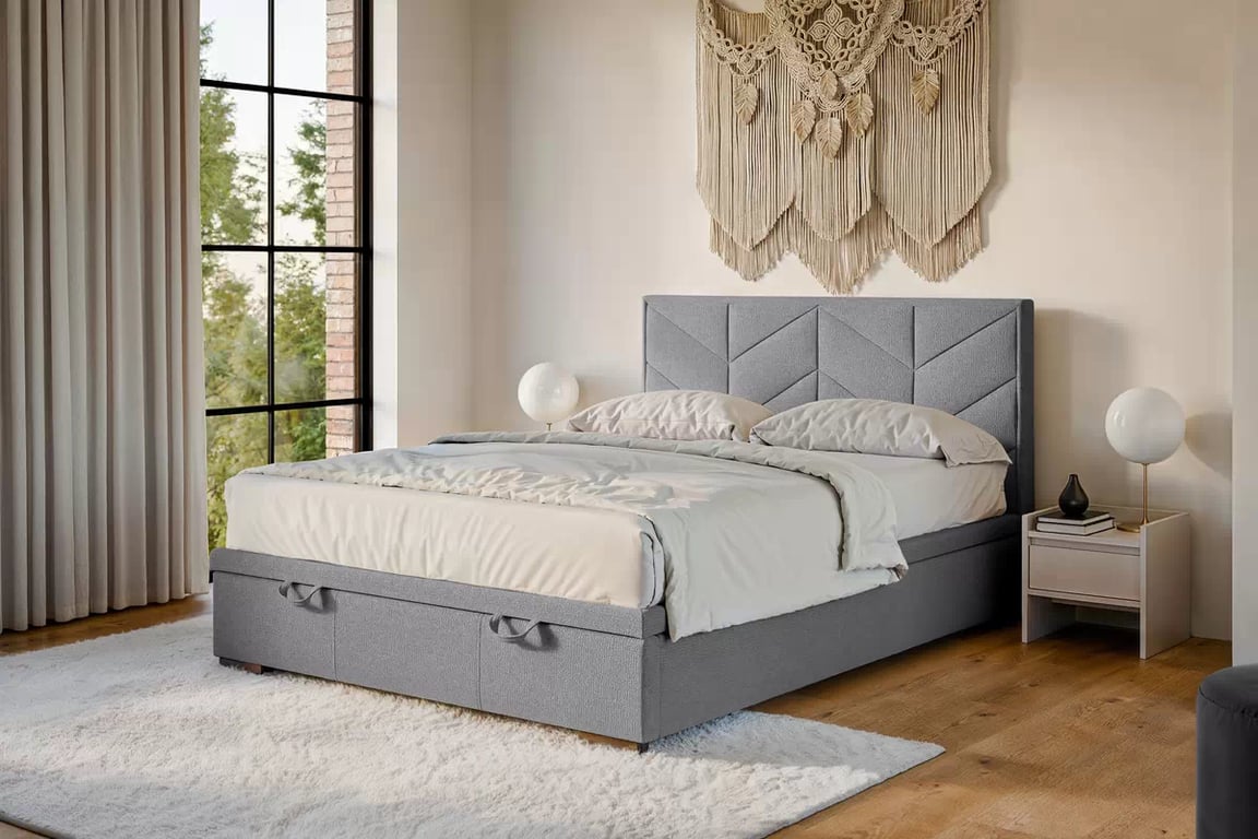 Boxspring postel Lindi 140x200 s úložným prostorem - šedá látka Perfect Harmony 82 / nohy wenge Postel boxspring Lindi 140x200 - šedá šenil Perfect Harmony 82 / Nohy wenge