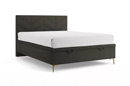 Boxspring postel Lindi 140x200 s úložným prostorem - tmavě šedá látka Perfect Harmony 99 / zlaté nohy