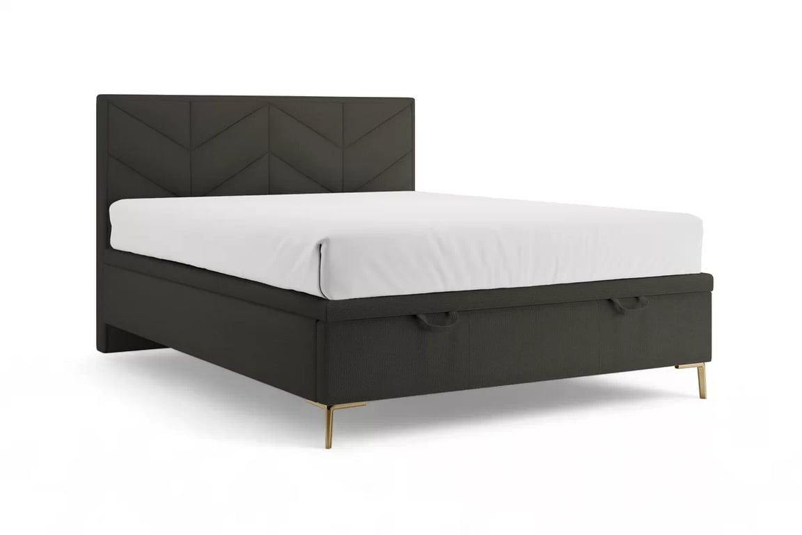 Boxspring postel Lindi 140x200 s úložným prostorem - tmavě šedá látka Perfect Harmony 99 / zlaté nohy Postel boxspring Lindi 140x200 s úložným prostorem- tmavě šedá šenil Perfect Harmony 99 / Nohy zlaté