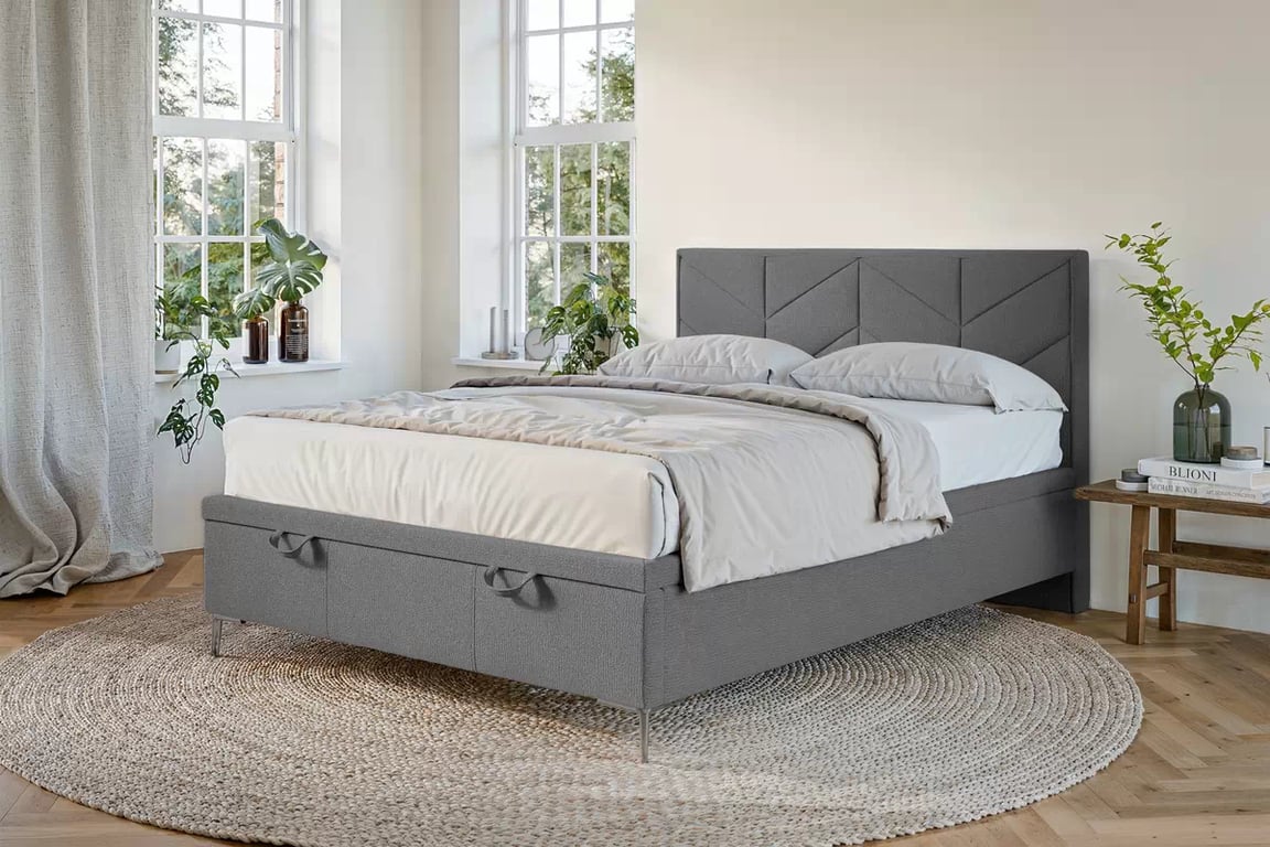 Boxspring postel Lindi 180x200 s úložným prostorem - šedá látka Perfect Harmony 82 / stříbrné nohy Postel boxspring Lindi 180x200 s úložným prostorem- šedá šenil Perfect Harmony 82 / Nohy srebrne 