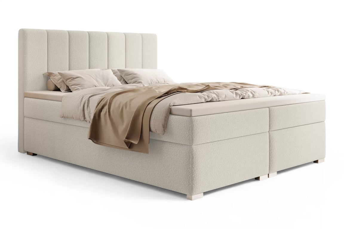 Kontinentální postel Mareli 160x200 s úložným prostorem - světle béžová bouclé Quelle 02 Postel boxspring Mareli 160x200  s úložním prostorem - světlý béžová plusz Quelle 02 