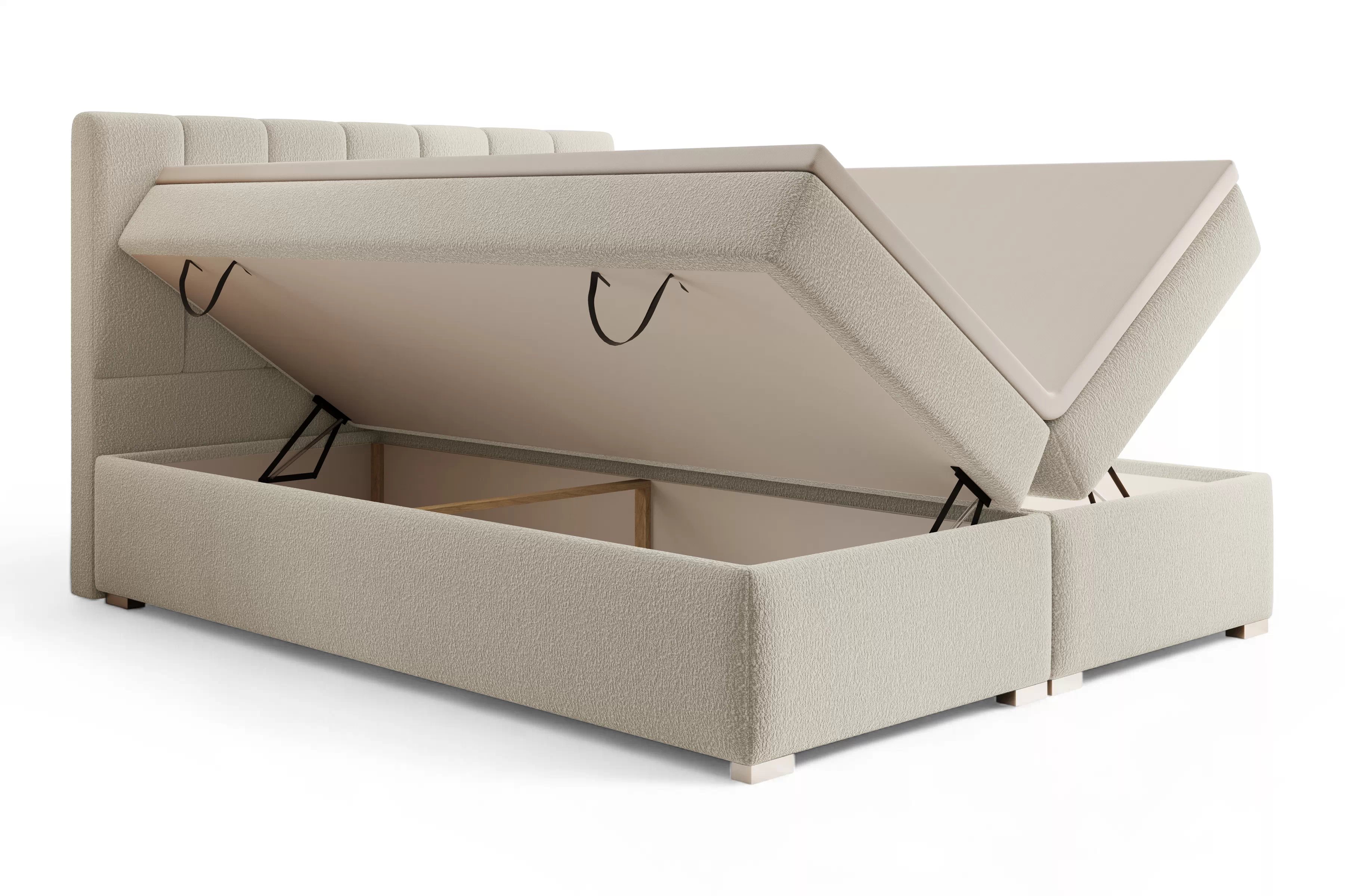 Boxspring posteľ Mareli 160x200 s úložným priestorom - svetlobéžové buklé Quelle 02 Boxspring posteľ Mareli 160x200  s úložným priestorom - svetlý Béžová plusz Quelle 02 