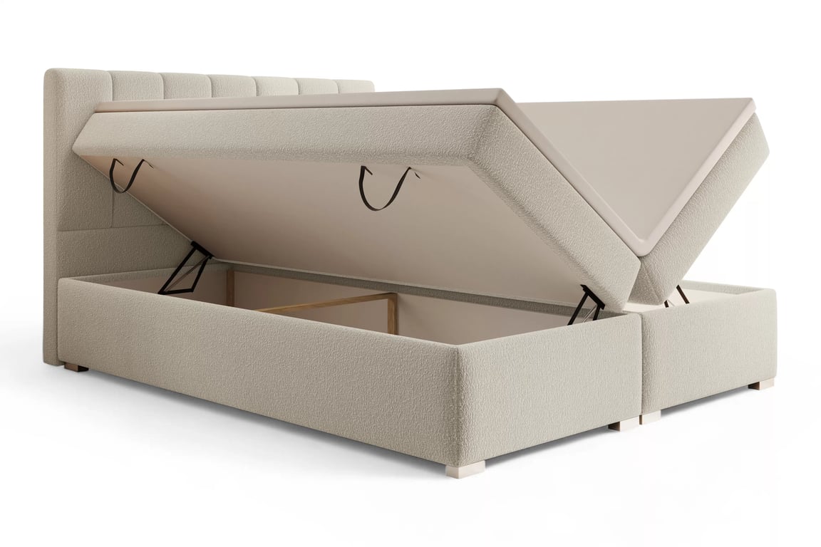 Kontinentální postel Mareli 160x200 s úložným prostorem - světle béžová bouclé Quelle 02 Postel boxspring Mareli 160x200  s úložním prostorem - světlý béžová plusz Quelle 02 