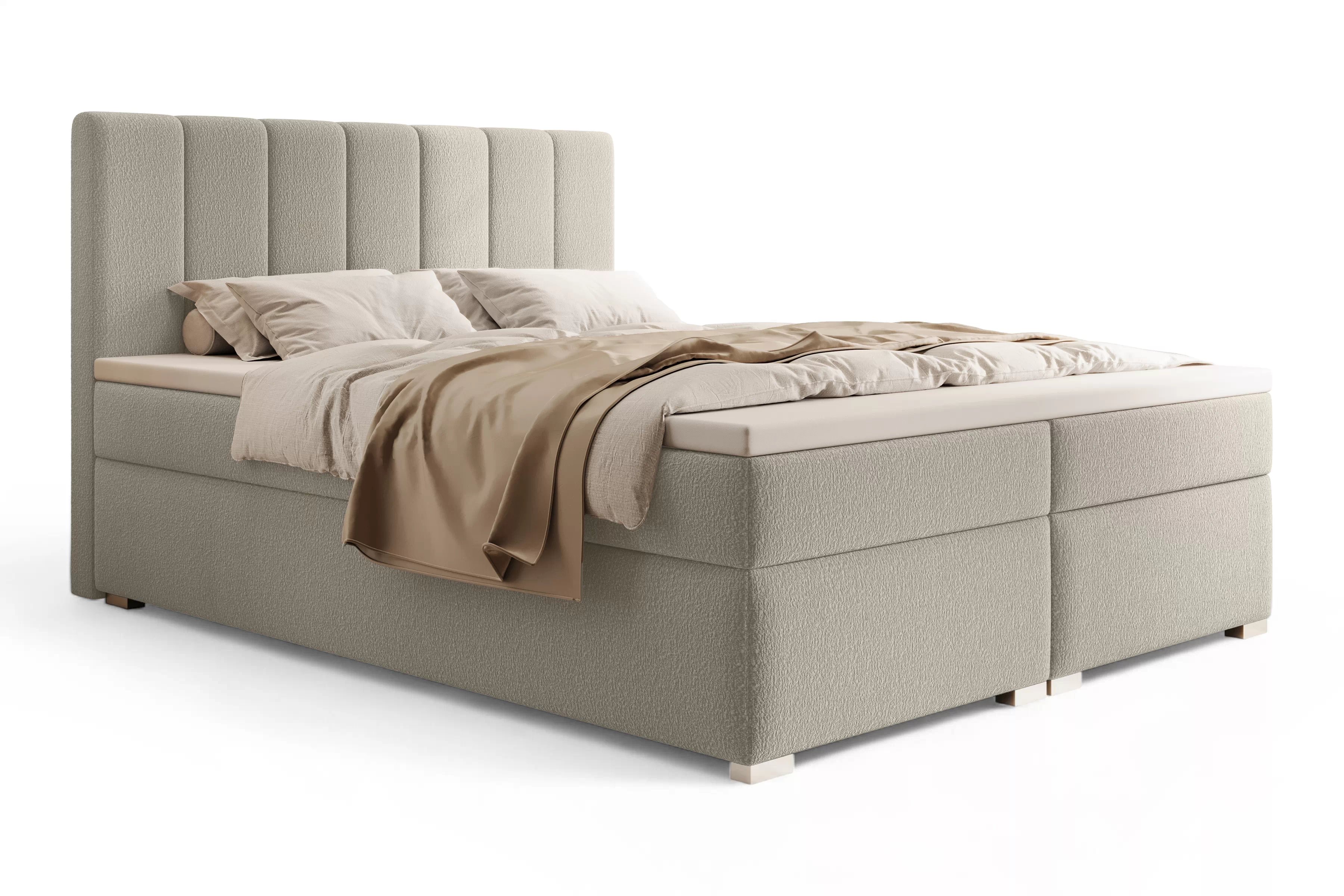 Kontinentální postel Mareli 160x200 s úložným prostorem - tmavě béžová bouclé Quelle 05 Postel boxspring Mareli 160x200 s úložním prostorem - béžová bukla Quelle 05