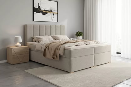 Kontinentální postel Mareli 160x200 s úložným prostorem - béžová bouclé Quelle 05 Postel boxspring Mareli 160x200 s úložním prostorem - béžová bukla Quelle 05