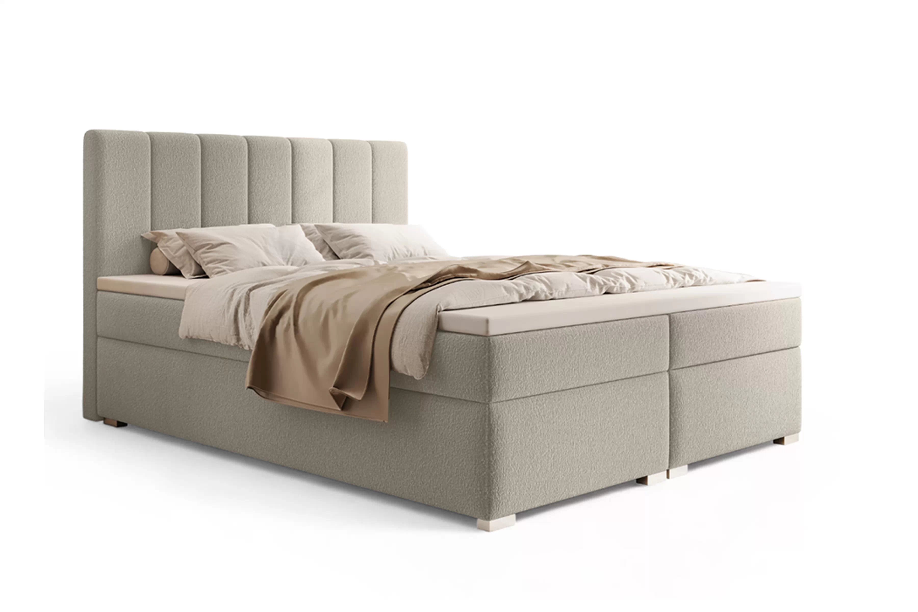 Boxspring posteľ Mareli 160x200 s úložným priestorom - tmavobéžové buklé Quelle 05 Boxspring posteľ Mareli 160x200 s úložným priestorom - ciemno Béžová bukla Quelle 05