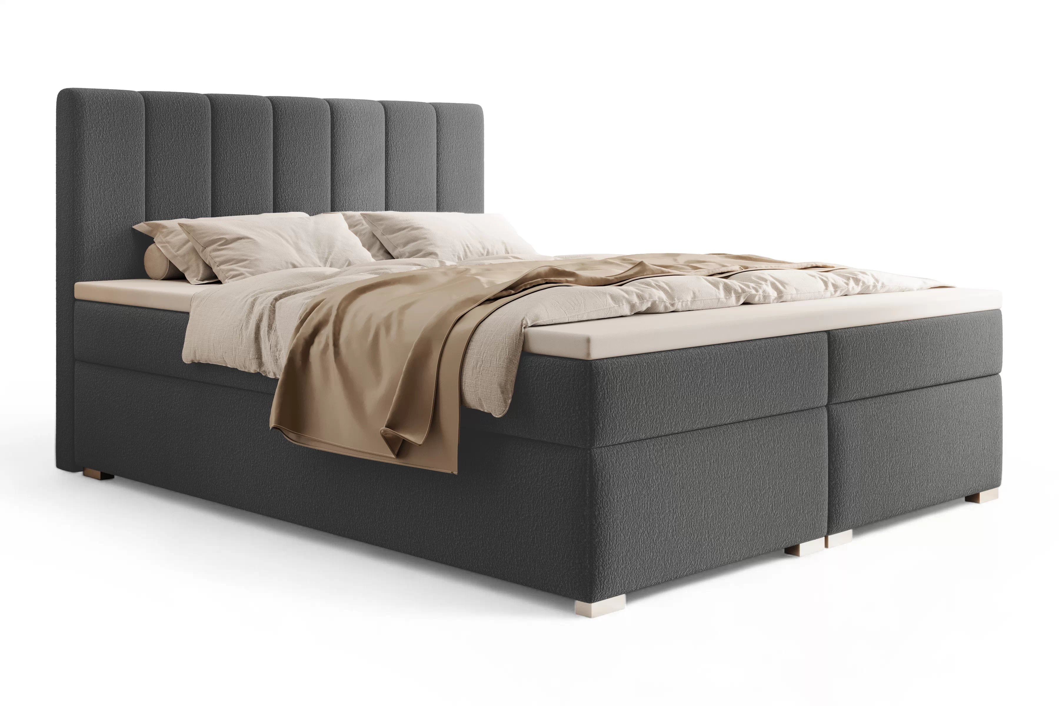 Kontinentálna posteľ Mareli 160x200 s úložným priestorom - tmavosivá buklé Quelle 92 Boxspring posteľ Mareli 160x200 s úložným priestorom - ciemy šedý bukla Quelle 92