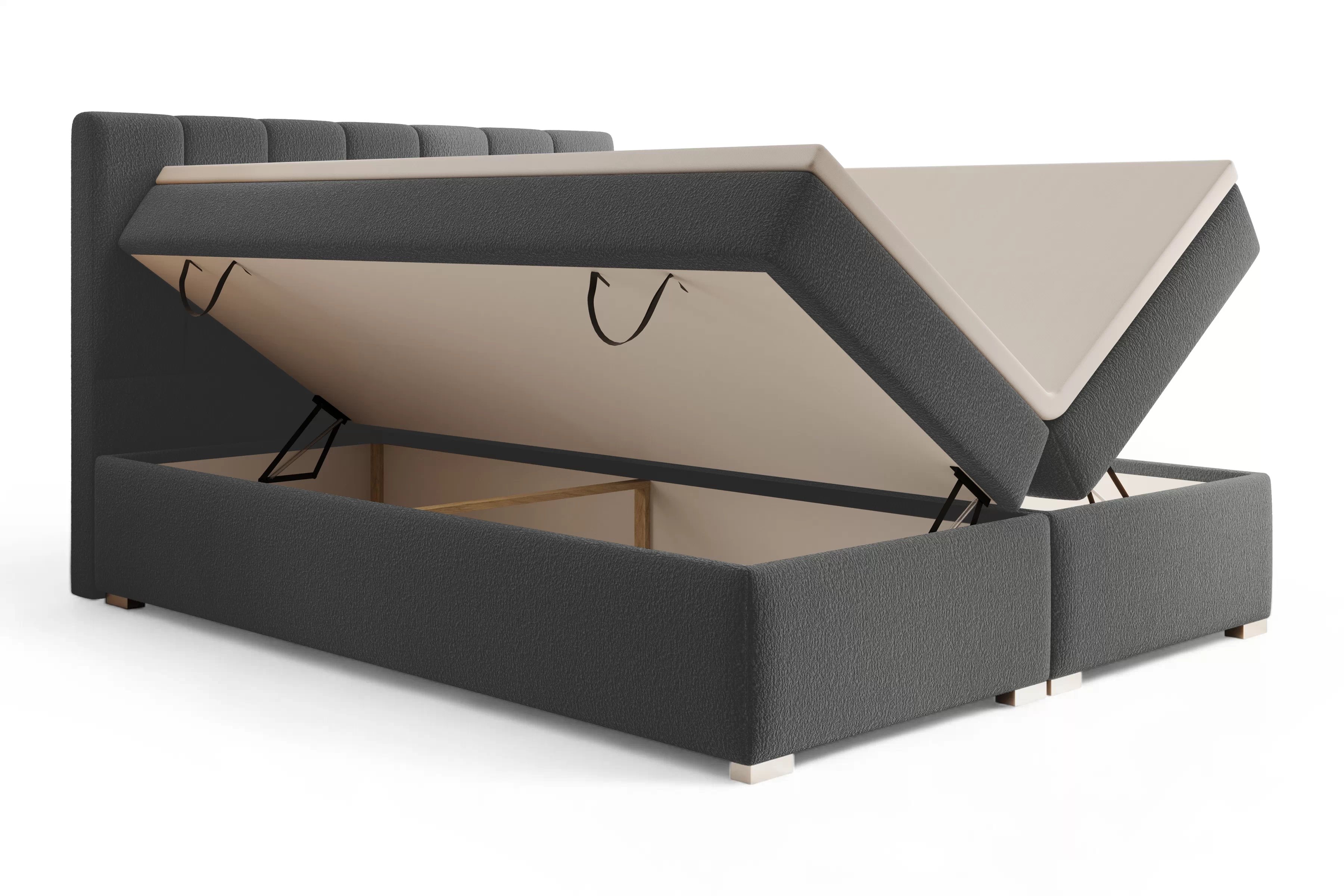 Kontinentálna posteľ Mareli 160x200 s úložným priestorom - tmavosivá buklé Quelle 92 Boxspring posteľ Mareli 160x200 s úložným priestorom - ciemy šedý bukla Quelle 92