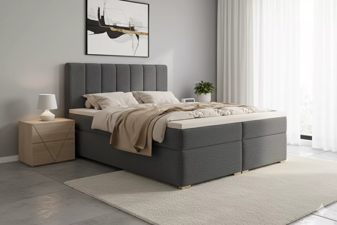 Kontinentální postel Mareli 160x200 s úložným prostorem - tmavě šedá buklé Quelle 92 Postel boxspring Mareli 160x200 s úložním prostorem - ciemy šedá bukla Quelle 92