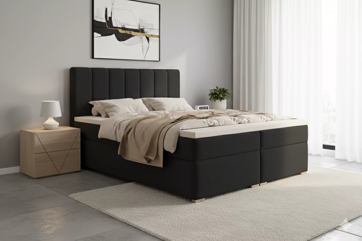 Postel boxspring Mareli 160x200 s úložním prostorem - černá bukla Quelle 100 Postel boxspring Mareli 160x200 s úložním prostorem - černá bukla Quelle 100