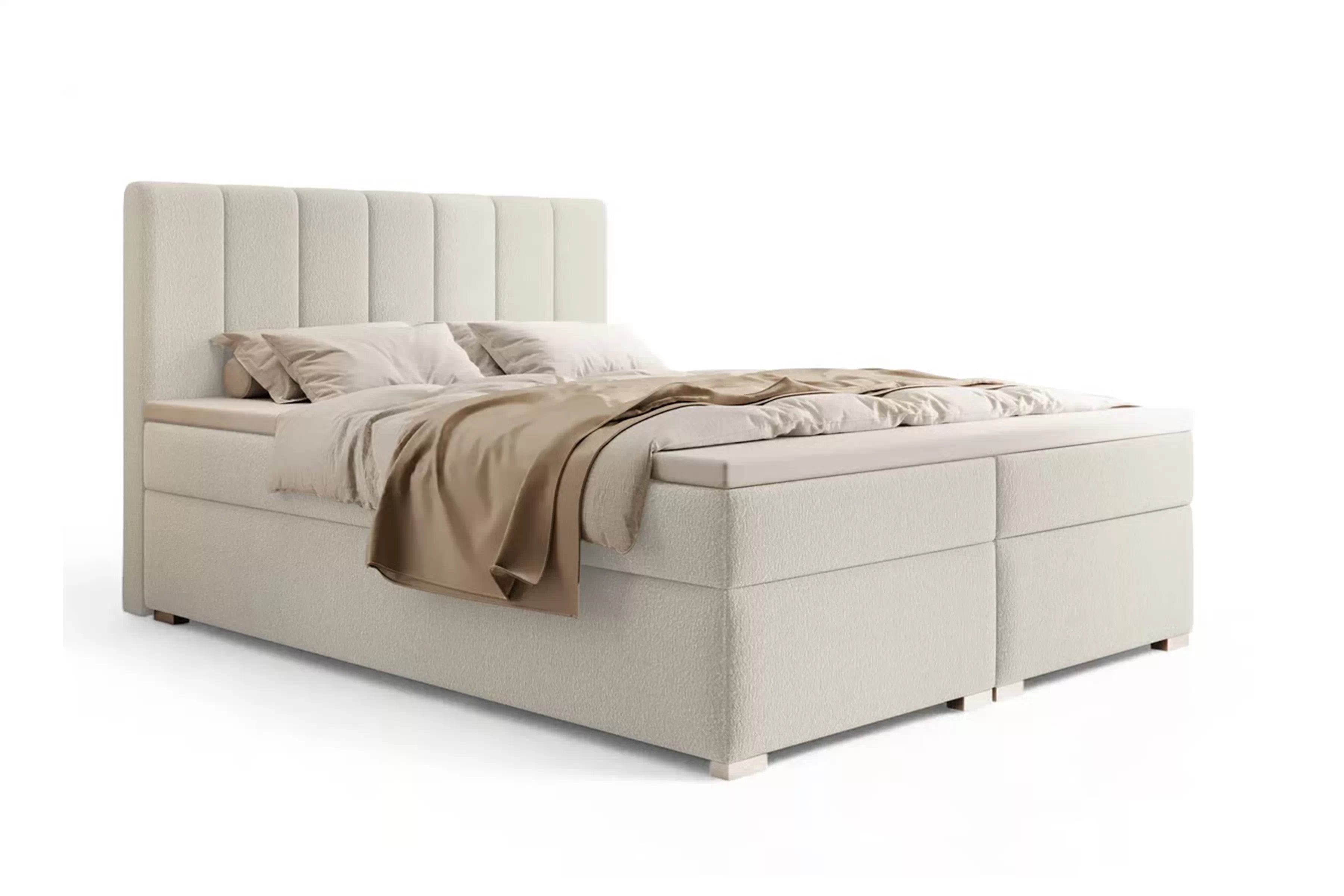 Boxspring posteľ Mareli 160x200 s úložným priestorom - svetlobéžové buklé Quelle 02 Boxspring posteľ Mareli 160x200 s úložným priestorom - svetlý Béžová bukla Quelle 02