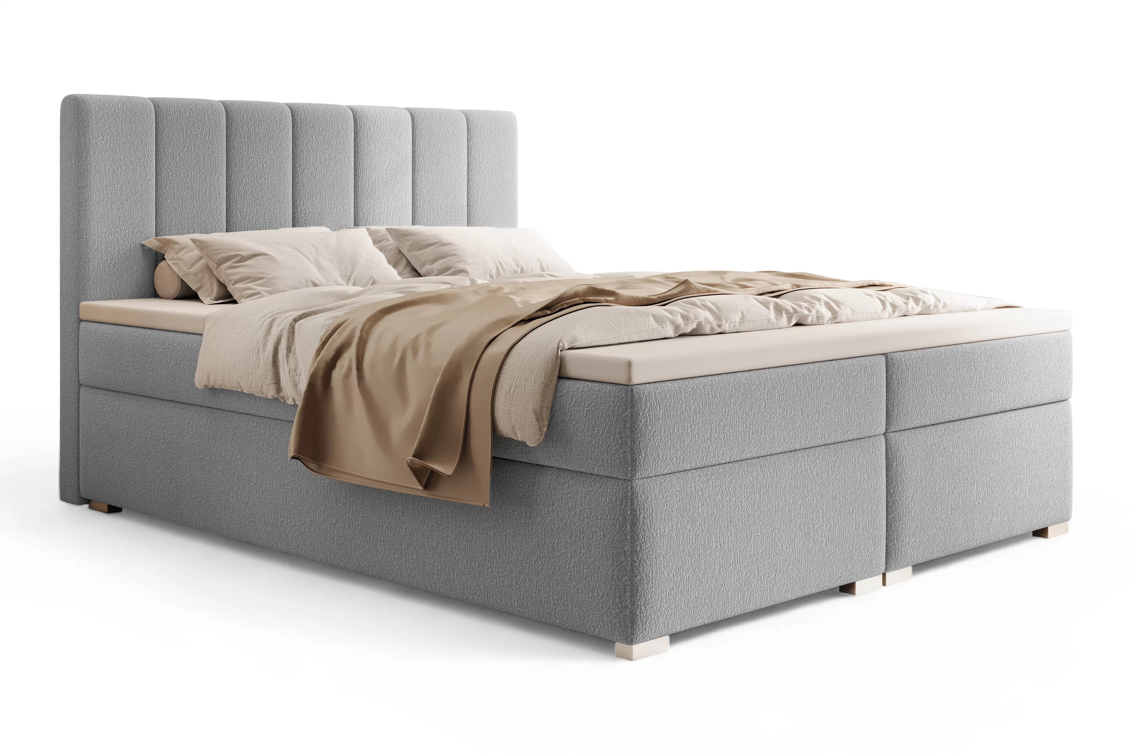 Kontinentální postel Mareli 180x200 s úložným prostorem - šedá bouclé Quelle 83 Postel boxspring Mareli 180x200 s úložním prostorem - šedá bukla Quelle 83