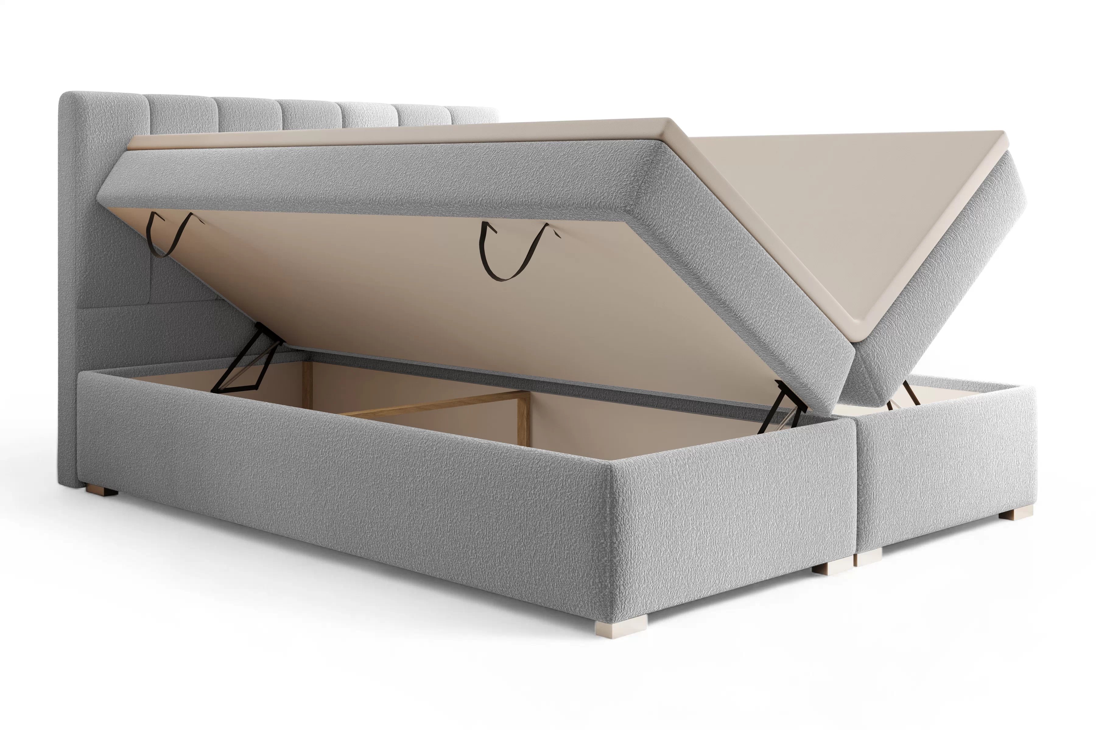 Kontinentální postel Mareli 180x200 s úložným prostorem - šedá bouclé Quelle 83 Postel boxspring Mareli 180x200 s úložním prostorem - šedá bukla Quelle 83