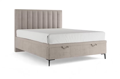 Boxspring postel Misel 140x200 s úložným prostorem - béžový samet Magic Velvet 2210 / černé nohy