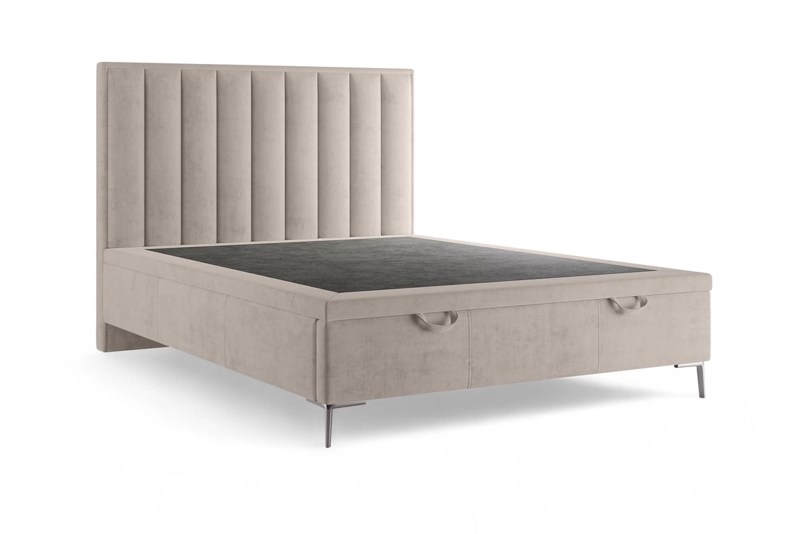 Boxspring postel Misel 140x200 s úložným prostorem - béžový samet Magic Velvet 2210 / stříbrné nohy Postel boxspring Misel 140x200 s úložným prostorem- béžová samet Magic Velvet 2210 / Nohy srebrne